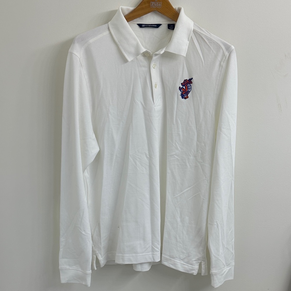 Cutter and Buck Florida Gators White Long-Sleeve Polo with Golfing Gator